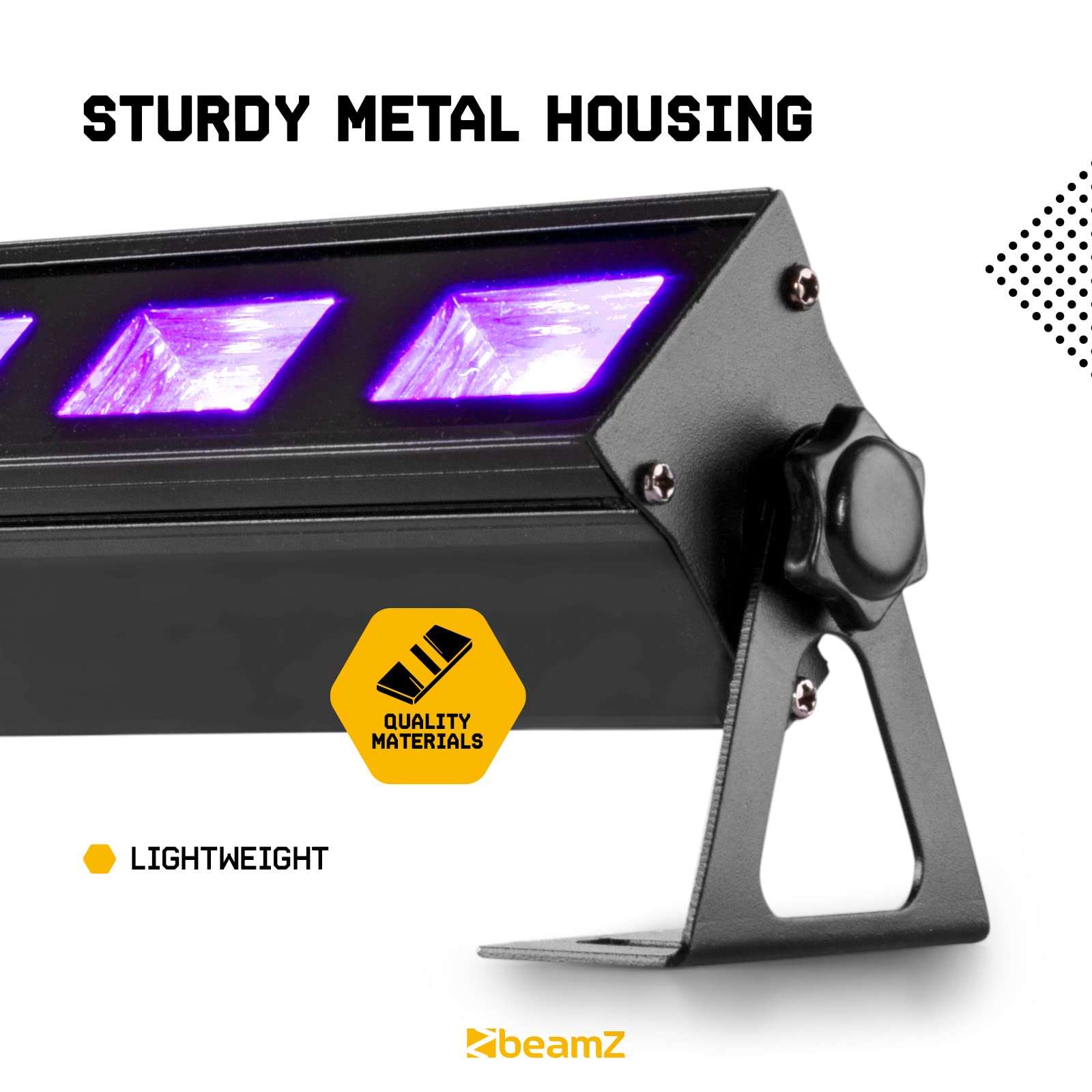 BeamZ BUV63 – Barra LED UV Blacklight 6 x3W efecto luz negra 395-405nm, ángulo 120°, plug and play, sin DMX, iluminación UV ideal para fiestas, sessiones DJ, eventos, bares, escenarios, color negro