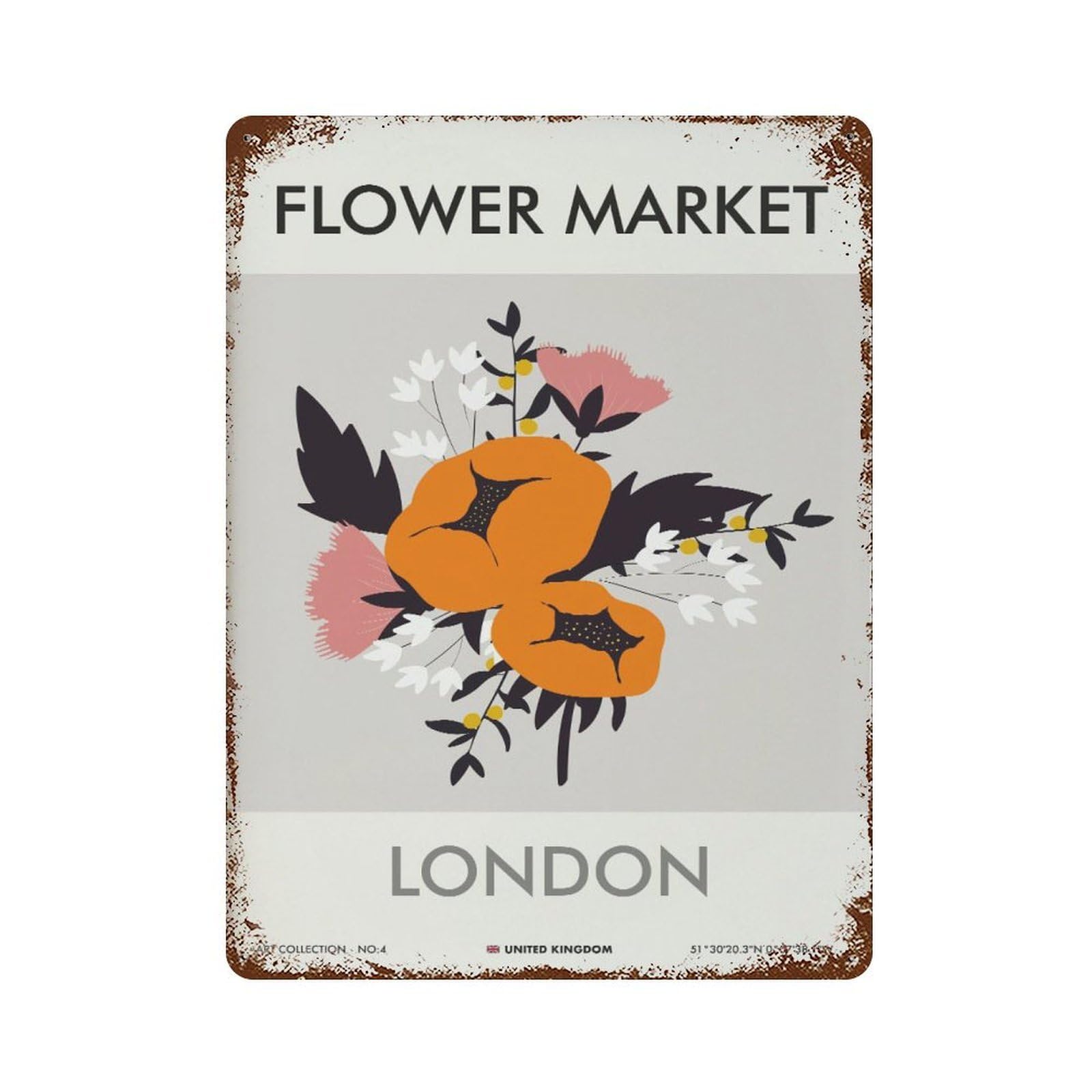 xiaoxiaoshen London Flower Market Botanical Wall Decor Art Metal Tin Poster Modern Home Decor Art Home Bar Shop Decorations Vintage Sign 40x30cm