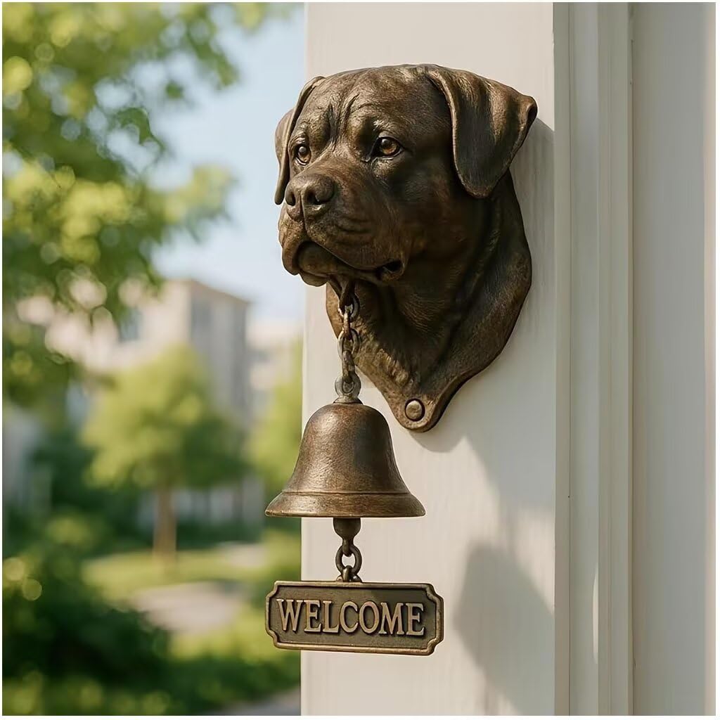 Rottweiler Willkommensglocke, Retro, lustige Tier-Willkommens-Türklingel, Wandmontage, dekorative Glocke aus Gusseisen/Harz, Bauernhaus-Wanddekoration und Einweihungsgeschenk (mit 3 klebrigen Haken)