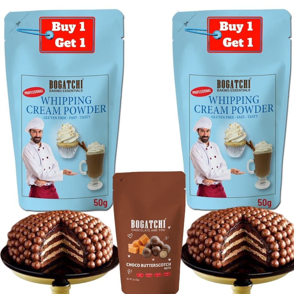 BOGATCHI Whipping cream for cake, Whipping Cream Powder, Whipped Cream, Rich Whipping cream, Premium Whipped cream powder- FREE One Extra Whipping Cream Powder(50g)+ Chocolate Butterscotch Nuts(50g)-image-22