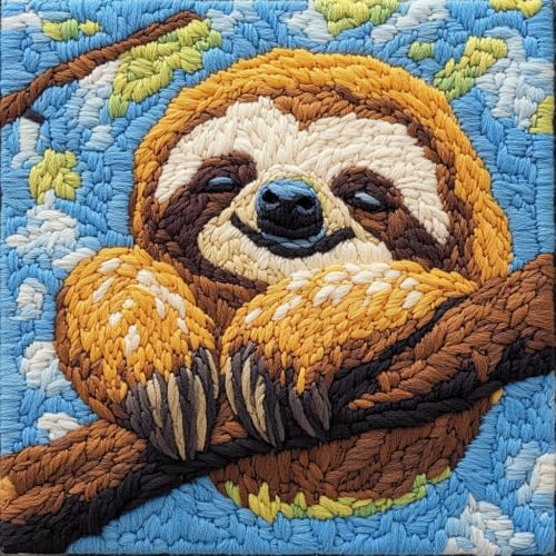 DIY Punch Needle Kits for Beginners Sloth with Hoop Punch Needle Starter Craft Embroidery Set Easy for Adults and Children Festival Gift and Decoration 20x20cm-4