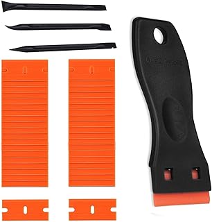 Super Scraper, Plastic Scraper Tool Non Scratch, Window Scraper, with 40 Plastic Blades and 3 Dismantling Rods, Multifunctional Shovel, for Removing Lable Glue Decal in The Glass Window Floor (Black)