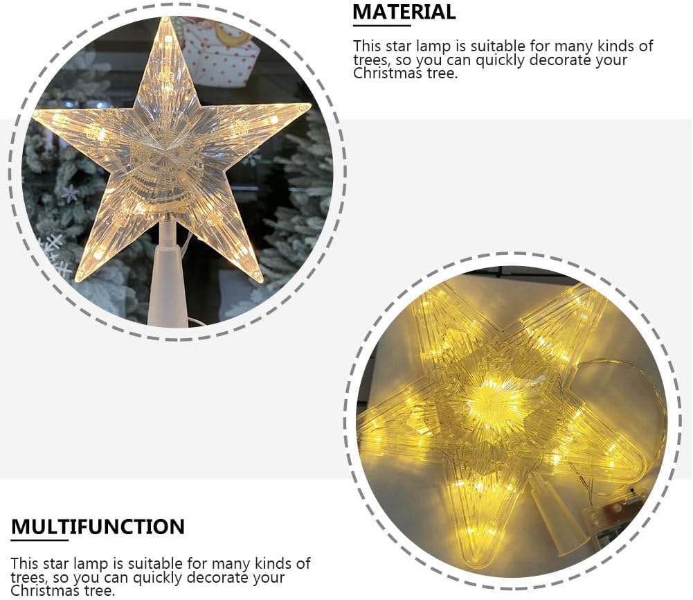 Kisangel Lighted Star Christmas Tree Topper White Plastic Five-Pointed Tree Topper Star Decoration 7 Inch for Festive Holiday Decor and Party Ambiance