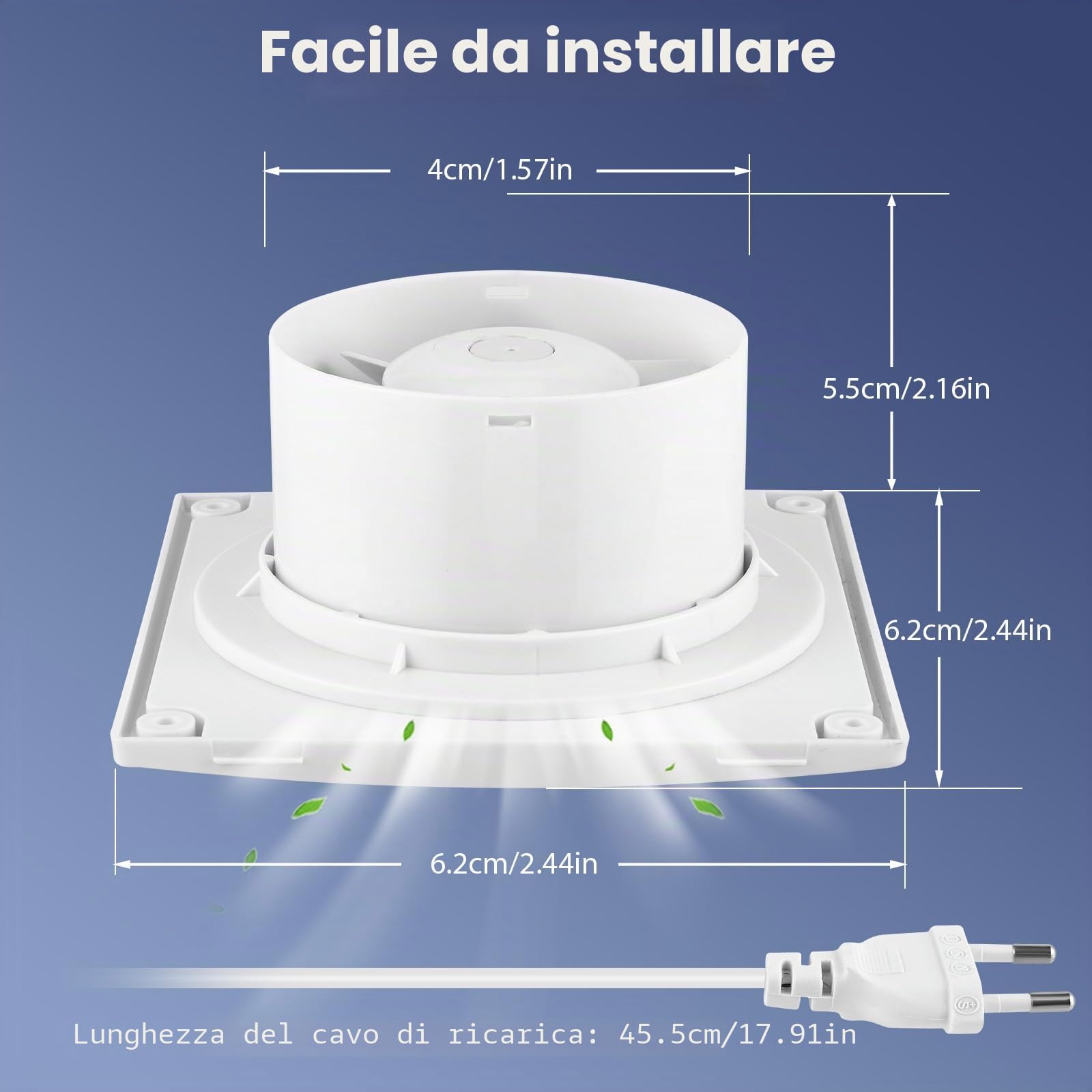 Ventilatore di estrazione 100 mm, VMC, per bagno, 130 m³/h, ventilatore a risparmio energetico con telecomando, 2 direzioni, 3 velocità, potente ventilazione, per bagno, cucina, WC