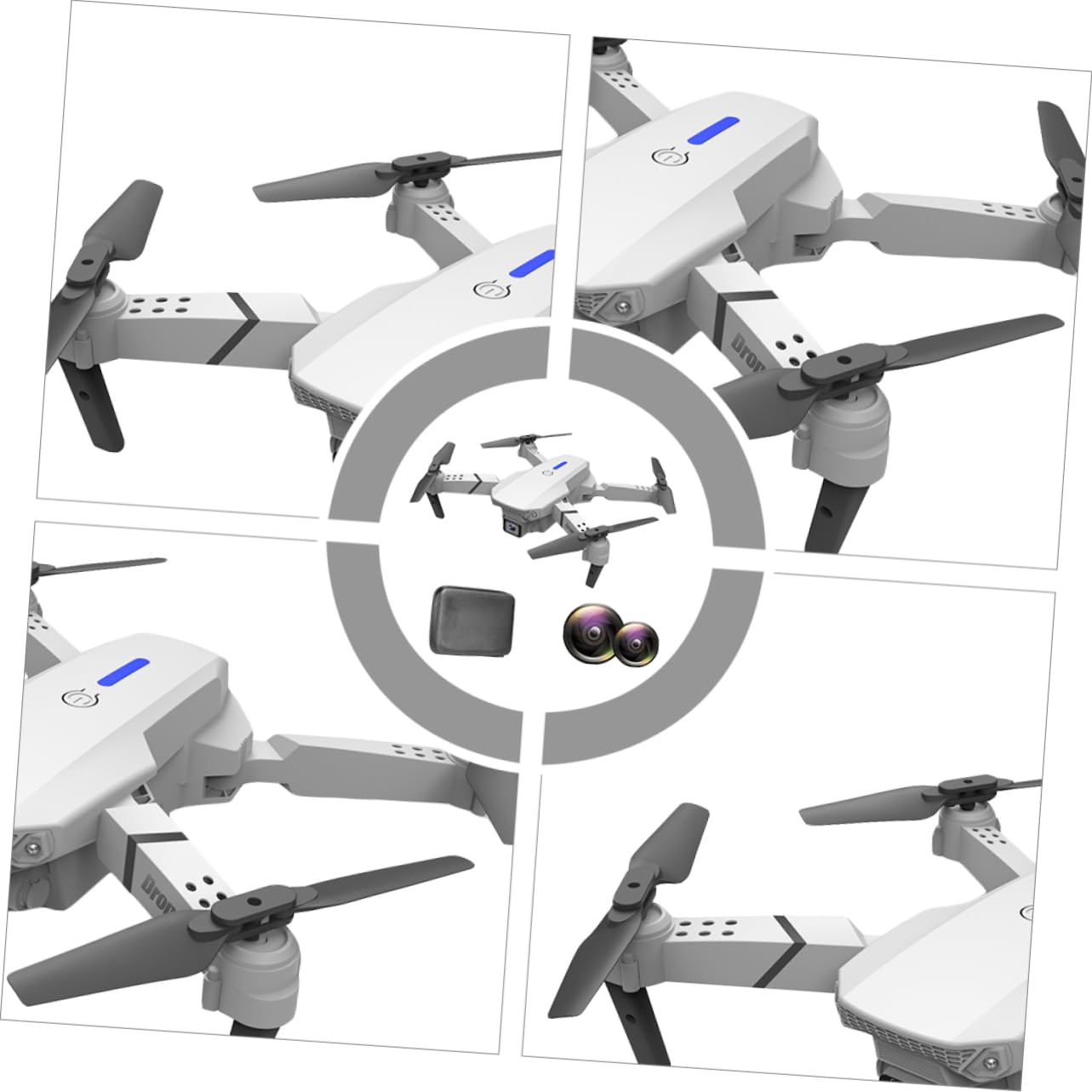 Dron Plegable E525 Doble Cámara 4k y Cuadricóptero | Transmisión en Real, Vuelo Estable, Blanco, Plástico, Batería Lipo 3.7v 1800mah