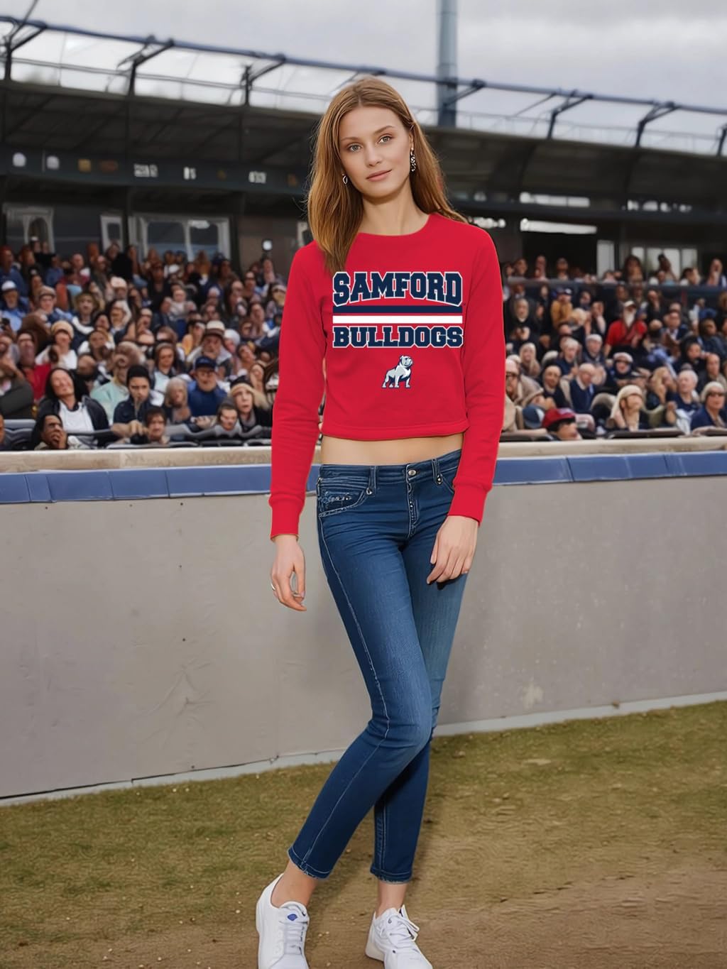 License Champs Women Cropped Sweatshirt | Long Sleeves Pullover Fleece Crop Tops | Official NCAA Game Day Merchandise
