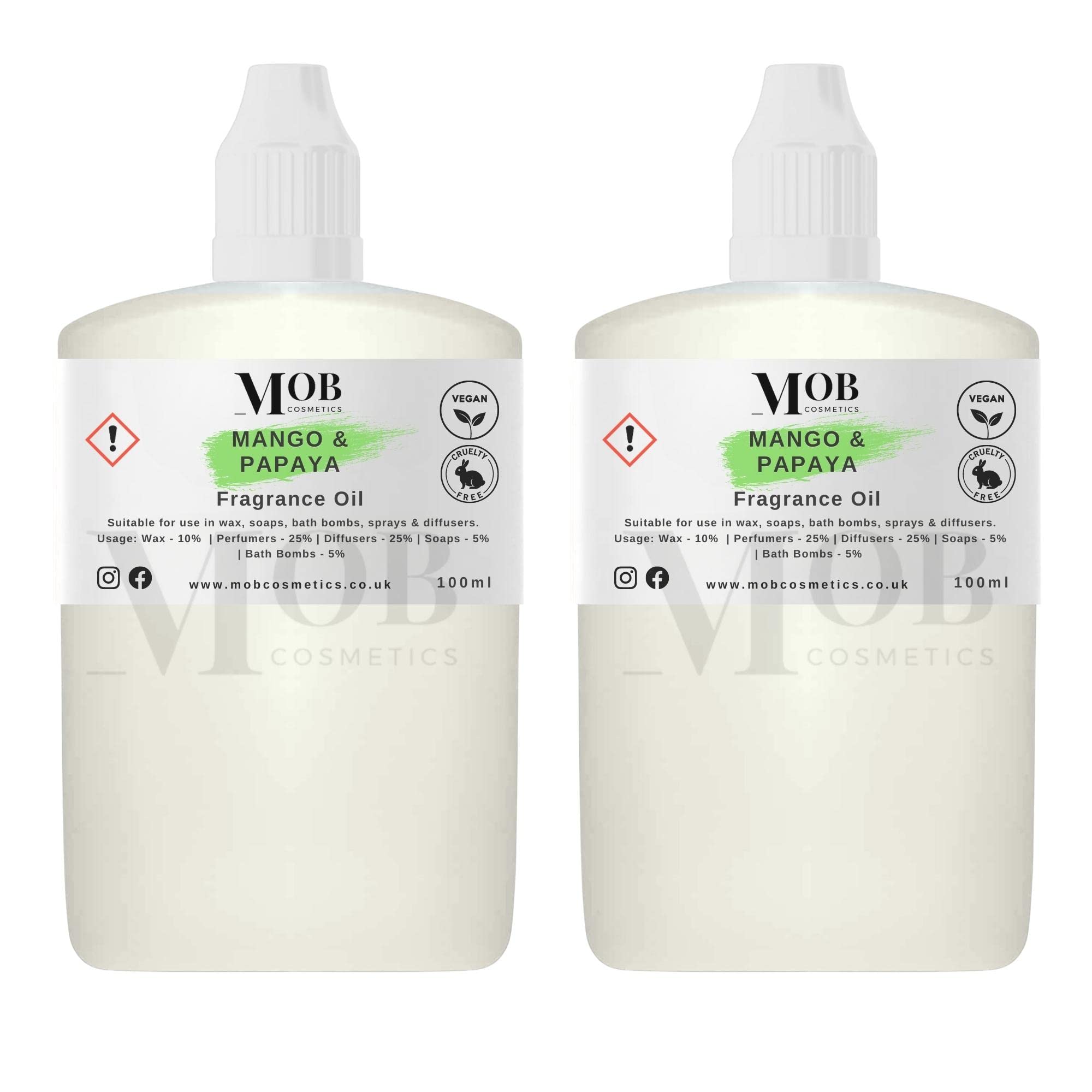 Mango and Papaya Luxury and Designer Fragrance Oil | Highly Concentrated | Perfect for Candles, Soaps, Bath Bombs, Diffusers, Wax Melts | UK Made | Vegan (Mango and Papaya, 100ml (Pack of 2)) — image 1