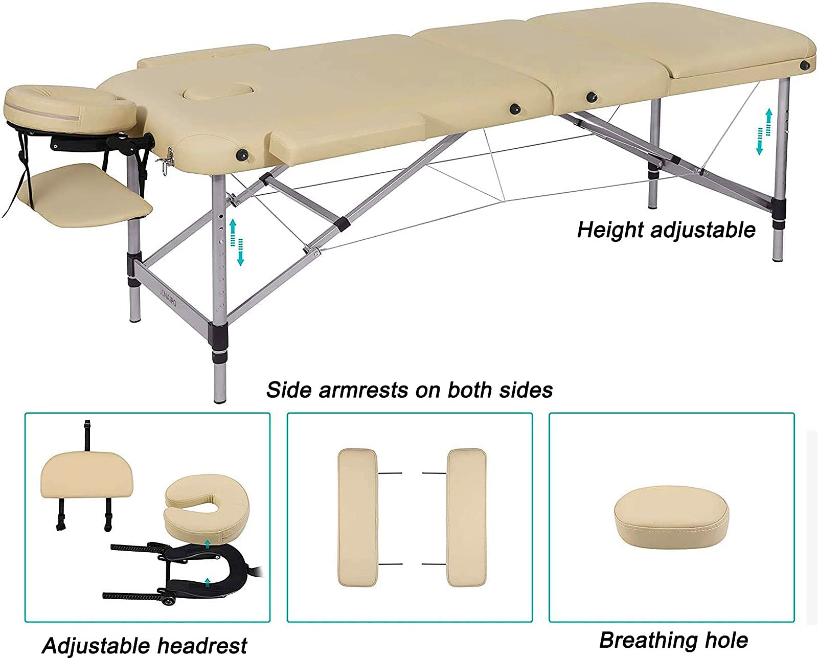 3-sekcyjny stół do masażu z aluminiowymi nogami, składany i ...