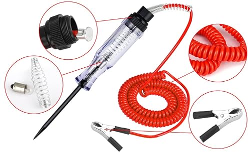 Test Light,Circuit Tester,12V,24V,140Inch Prolong Cable,Abs Handle Material,Long Steel Probe Coating Pu And Alligator Clip, For Continuity Car Voltage, For Sedan, Suv, Rv, Truck #TOP2