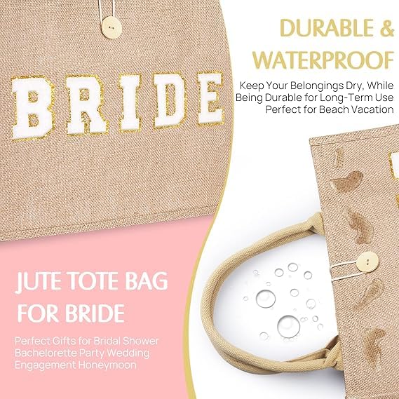 JUSTOTRY 1pcs Bride to Be Tote Bag, Beige, Hen Party Bag with 'BRIDE' Lettering, Hen Do Accessory, Bridal Shower Gift - Image 4