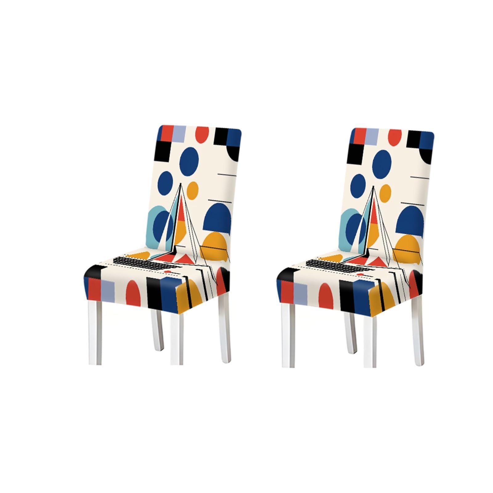 BOSUYBN Mid-Century Modern Geometric Sailboat Print Dining Chair Covers Set Of 2/4/6, Stretch Slipcovers For Kitchen Dining Room Furniture Protectors for Home Dining Room(2PCS Chair cover)