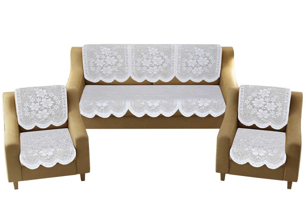 Keshav FabKeshav Fab 5 Seater Cotton Sofa Cover 6 Pcs Set | 3 Seater and 2 Seater Slipcovers for Living Room Guest Room | 3+2 Floral Printed Sofa Panels for Home Office Couch, White