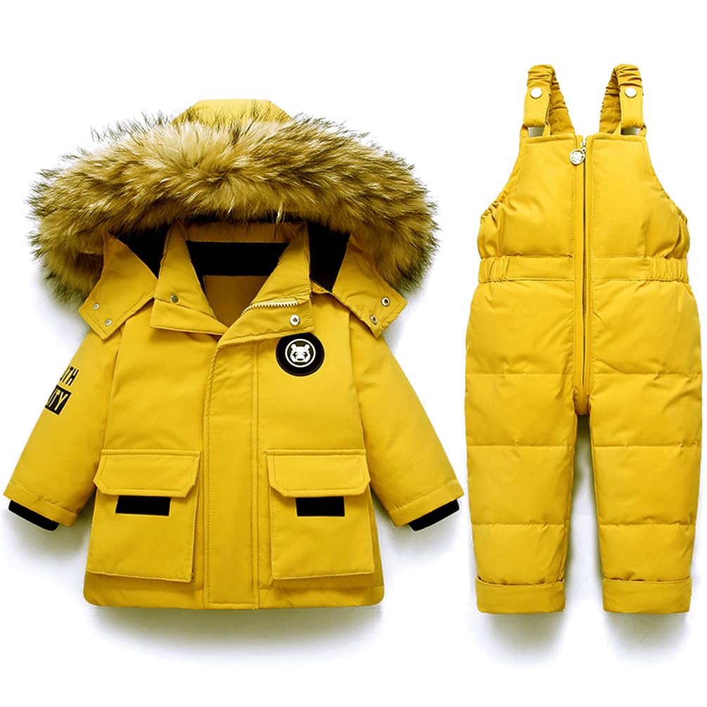 Trajes de Nieve para Bebé niña Invierno 2 Piezas Chaqueta de Plumón Abrigo con Babero de Nieve Pantalones Niños Niñas Traje de Esquí Ropa