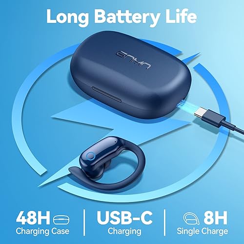 Miniatura 5 de GNMN Auriculares Bluetooth inalámbricos 80 horas de reproducción IPX7 impermeables auriculares estéreo con ganchos para las orejas, micrófono