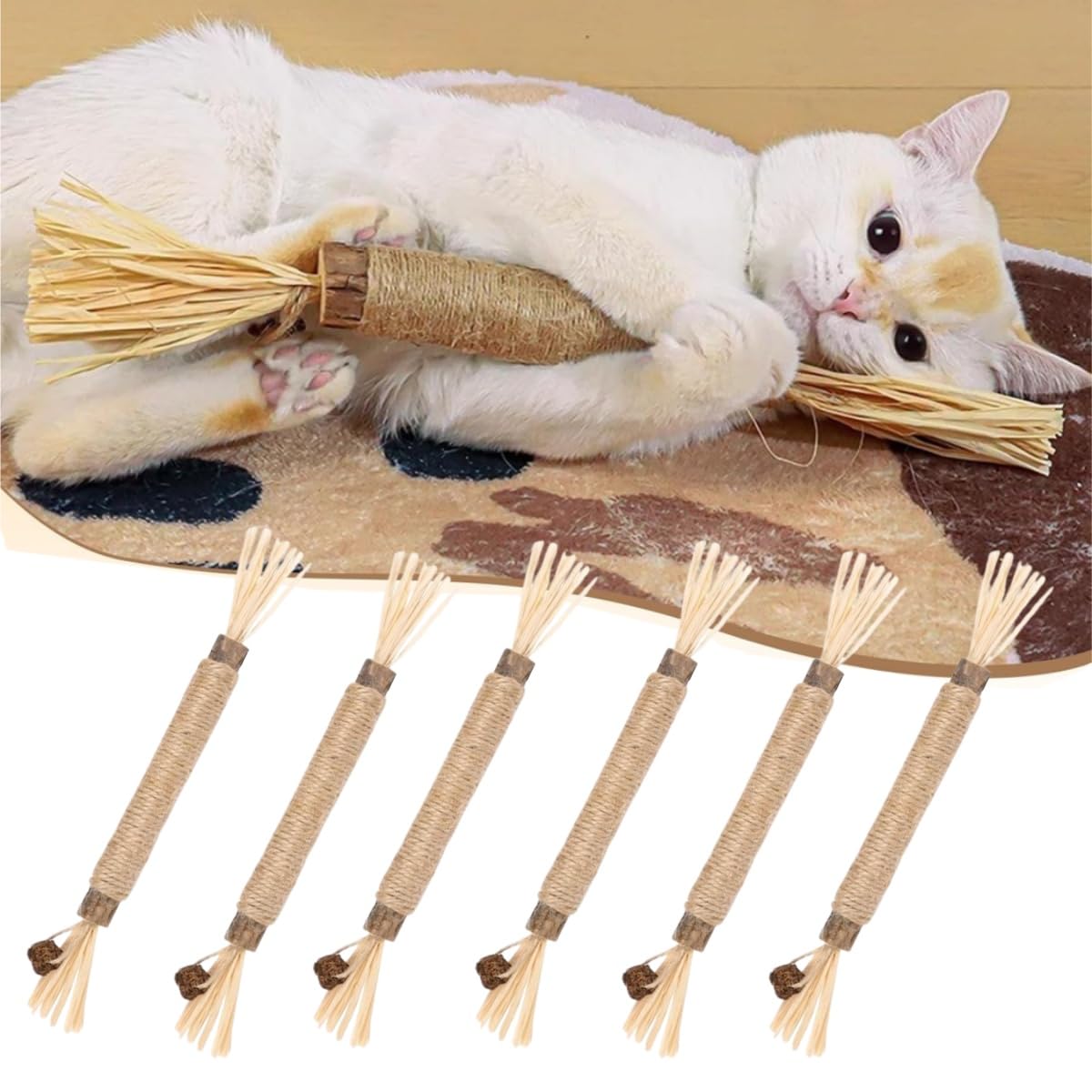 Juguetes para Masticar para Gatos,6 Piezas Palitos Masticables Naturales,para Limpieza Dental e Higiene Bucal,Juguetes Interactivos para Gatitos y Gatos Adultos