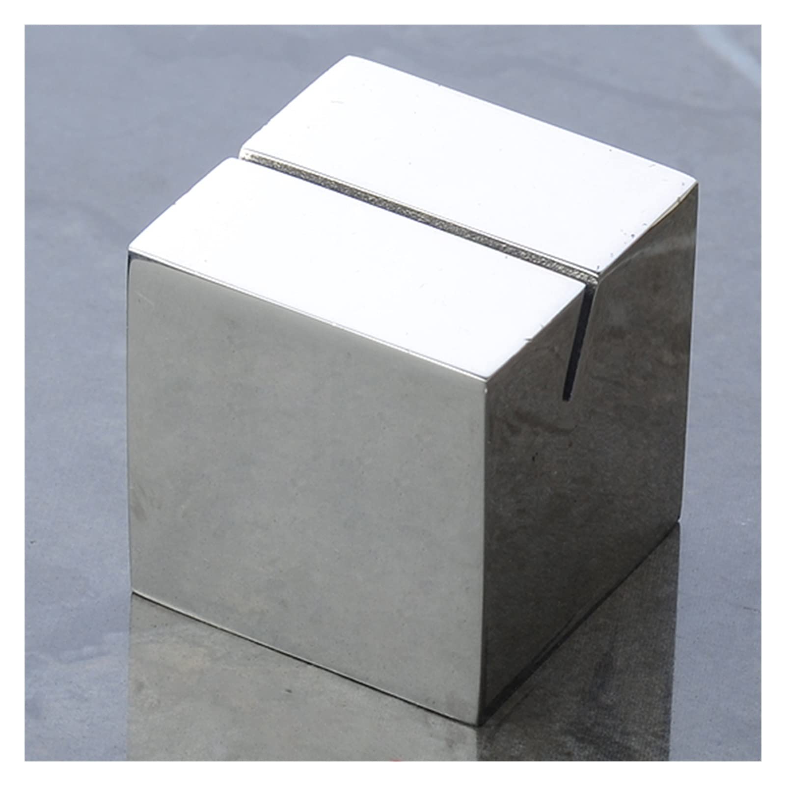 5 soportes para tarjetas de acero inoxidable, base sólida, clip para fotos, para mesa de boda, geometría, cuerpo, fiesta, decoración, forma de cubo plateado