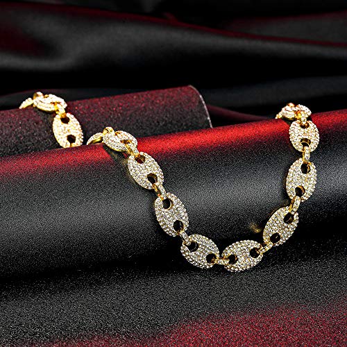 Gold Mariner Cuban Link Chain for Men, Silver Iced Out Diamond Coffee-bean Cuban Link Chain Necklaces,Hip Hop Rapper Jewelry Chains 16-30 Inches3