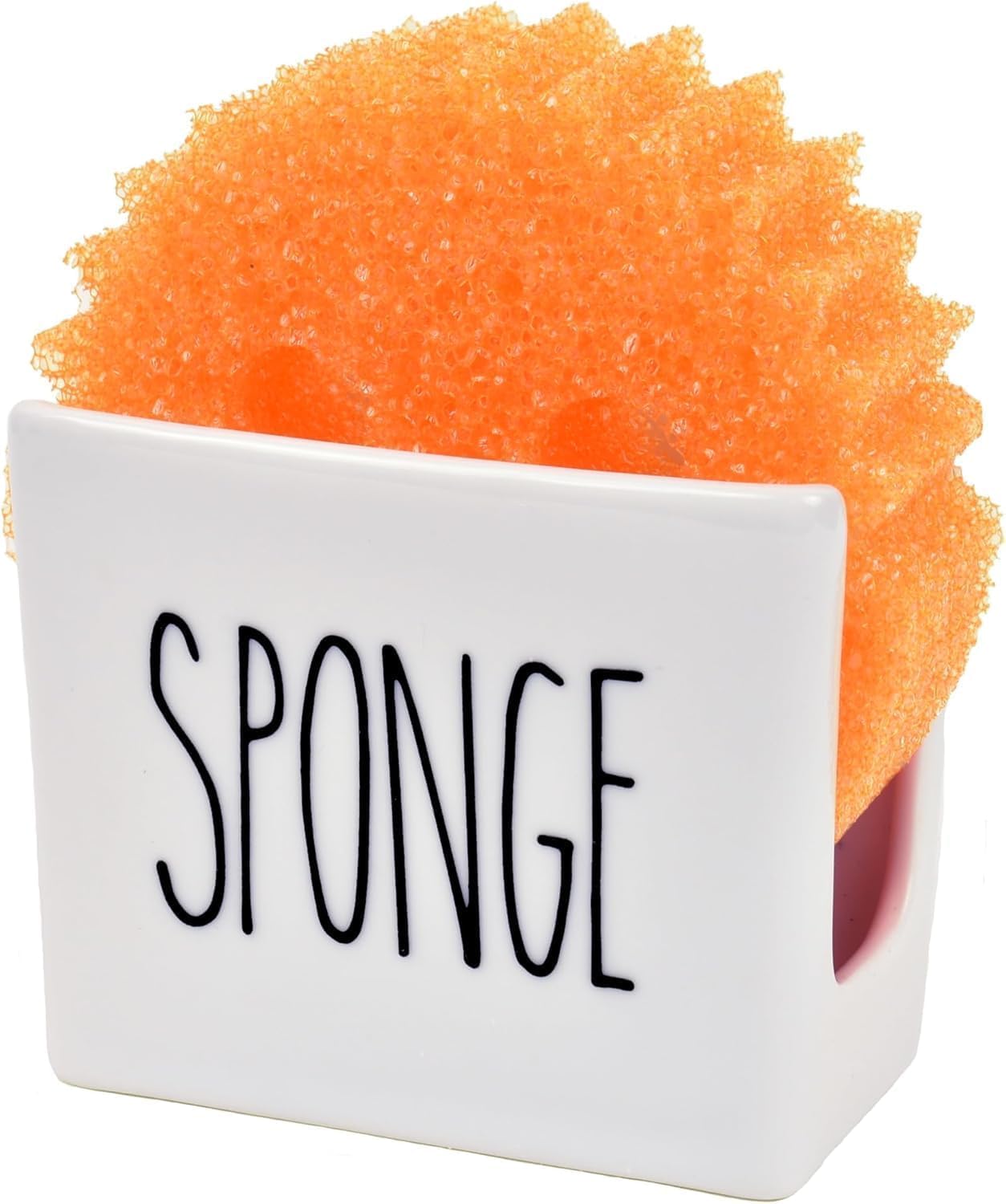 Heartland Home Porcelain Sponge Holder for Kitchen Sink. Compact Sink Caddy Organizer - Scrub Daddy Compatible Dish Sponge Holder. Ceramic Black and