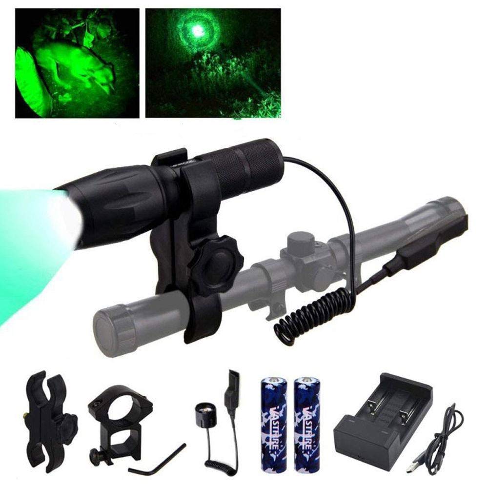 VASTFIRE 350 Yard Green Hunting Light Zoomable Flashlight Hog Predator