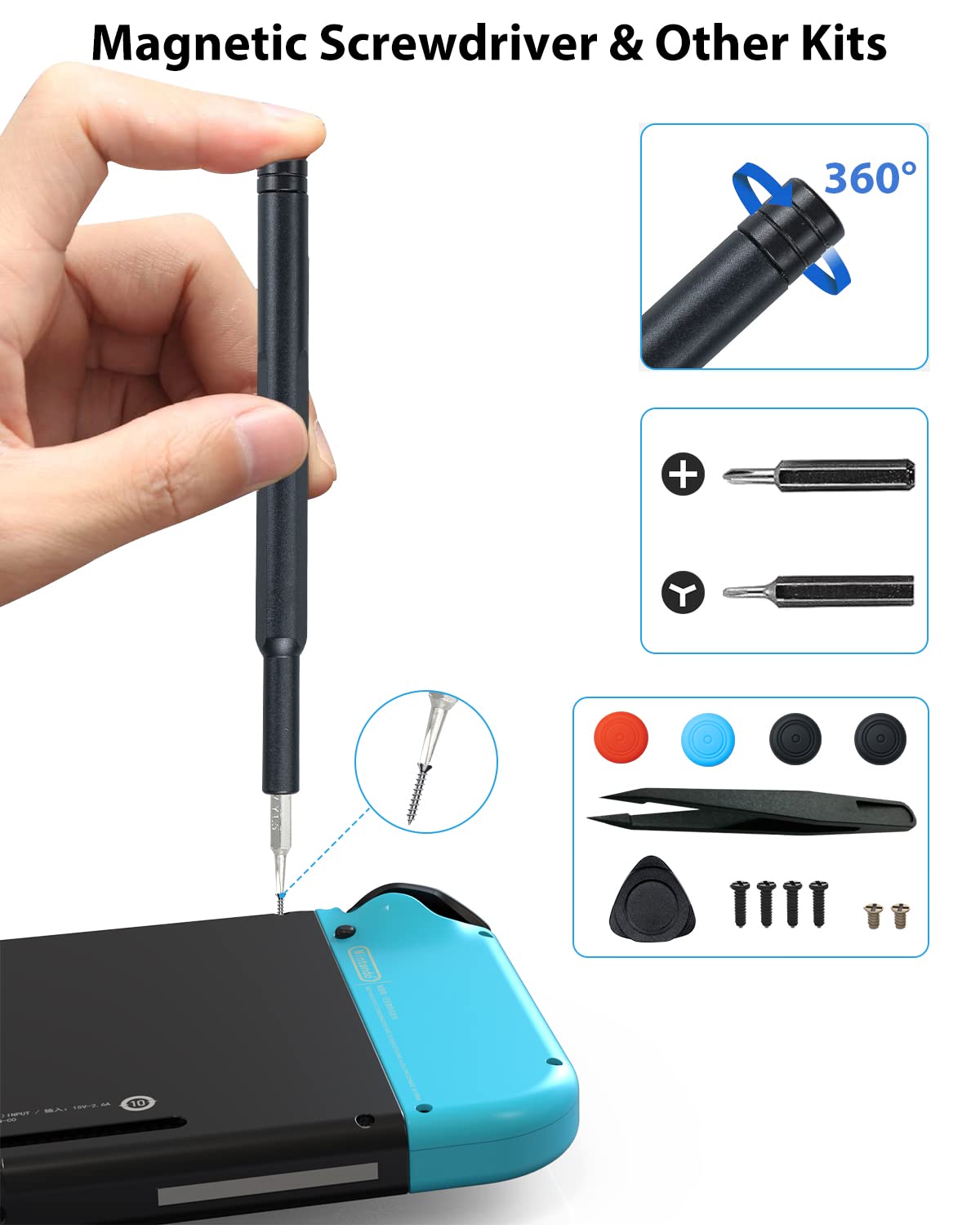 No Drift GuliKit Switch Joycon Joystick Replacement, Hall Effect Joystick for Switch/Switch OLED/Switch Lite, 2 Wrist Strap for Switch Joycon Controller, Thumb Grip Caps & Repair Kit (1 Pair) 7