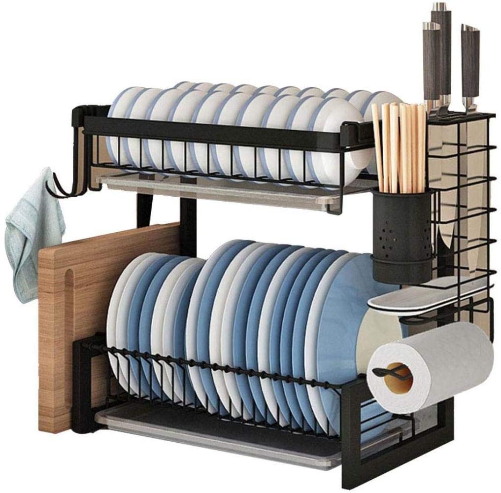 TYUHDUYUR Drain Rack Drying Racks Dish Drainers Rack, Kitchen Storage Rack Draining, Over Sink Removable Cutlery Holder Drip Utensil Hooks Drainboard/3 Tier (2 Tier) ()