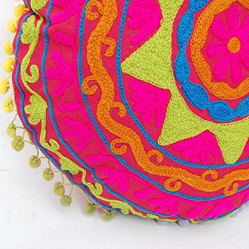 Miniatura 3 de Cojín redondo Suzani tradicional Jaipur bohemio, fundas de almohada bordadas de 16 pulgadas, fundas de almohada decorativas, cojines indios con