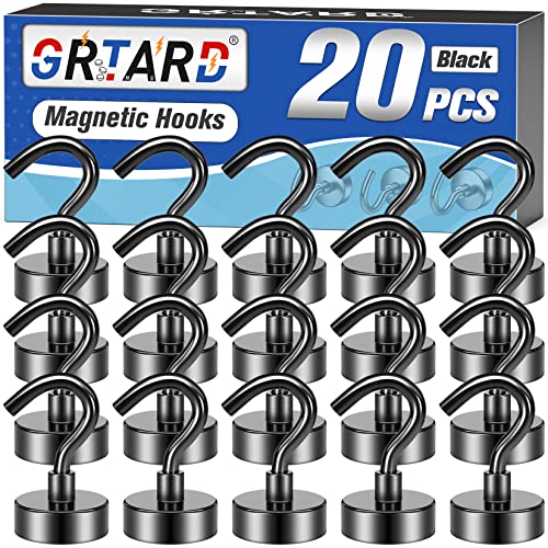 Grtard 20 Pack 25Lbs Black Magnetic Hooks Neodymium Magnet Hooks cover