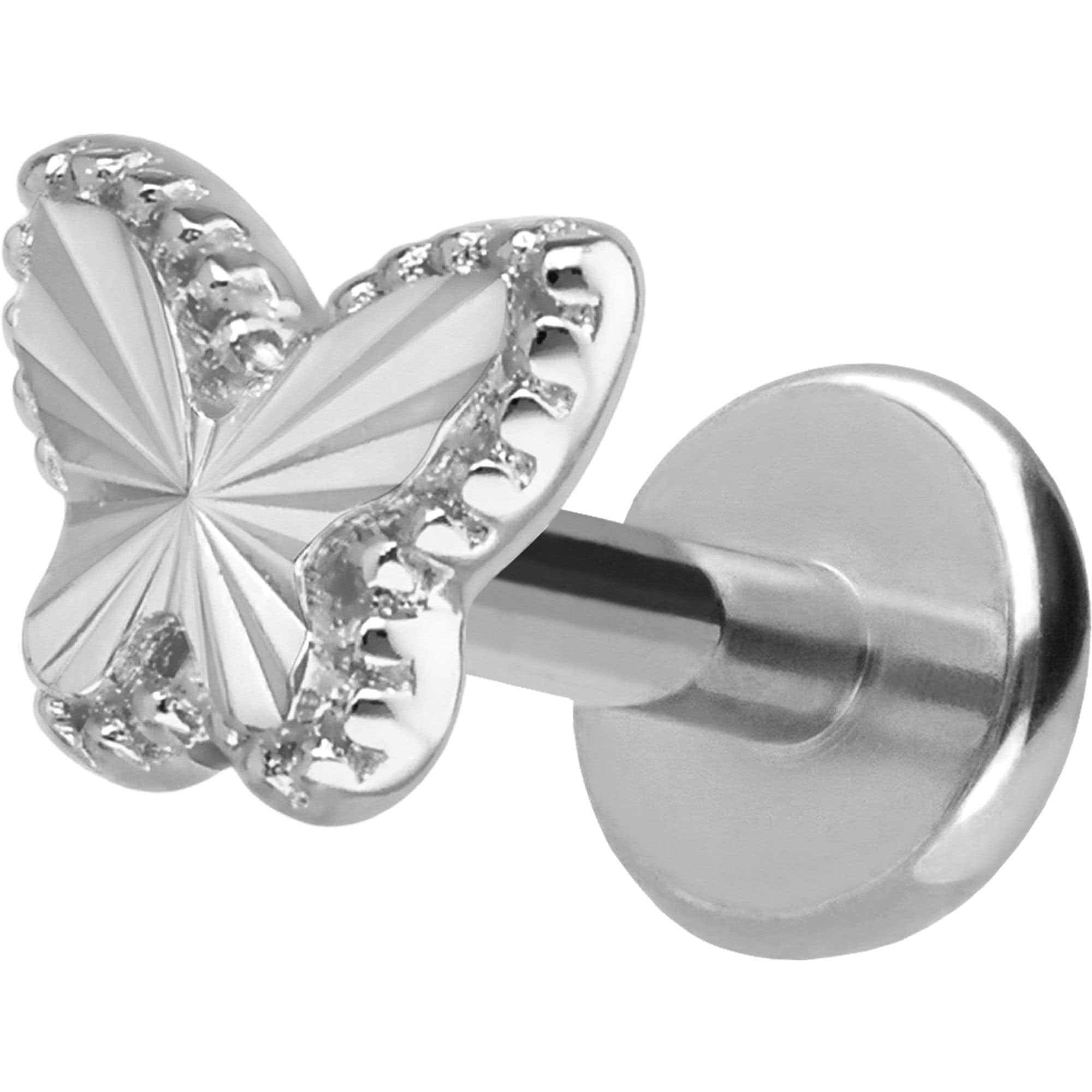 PIERCINGLINE Piercing Stecker Titan Labret mit Innengewinde + 925er Silber Aufsatz SCHMETTERLING - Goldfarben, Silberfarben