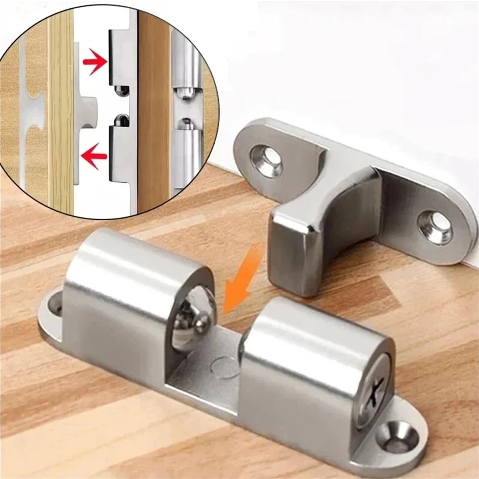 Pestillo de bola for puerta muebles, 1/3 piezas, latón, con resorte doble rodillo, for armario, tensión ajustable(Silver 1pcs)