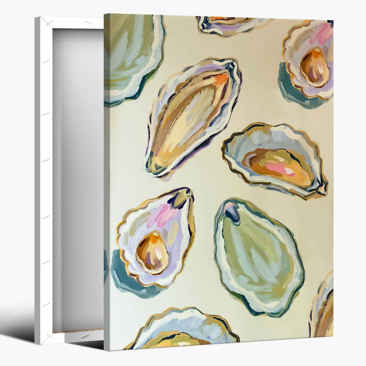 Oyster Painting Canvas Print Watercolor Wall Art Coastal Kitchen Dining Living Room Decor Nautical Food Poster Beach Cottage Seaside Nature Ocean