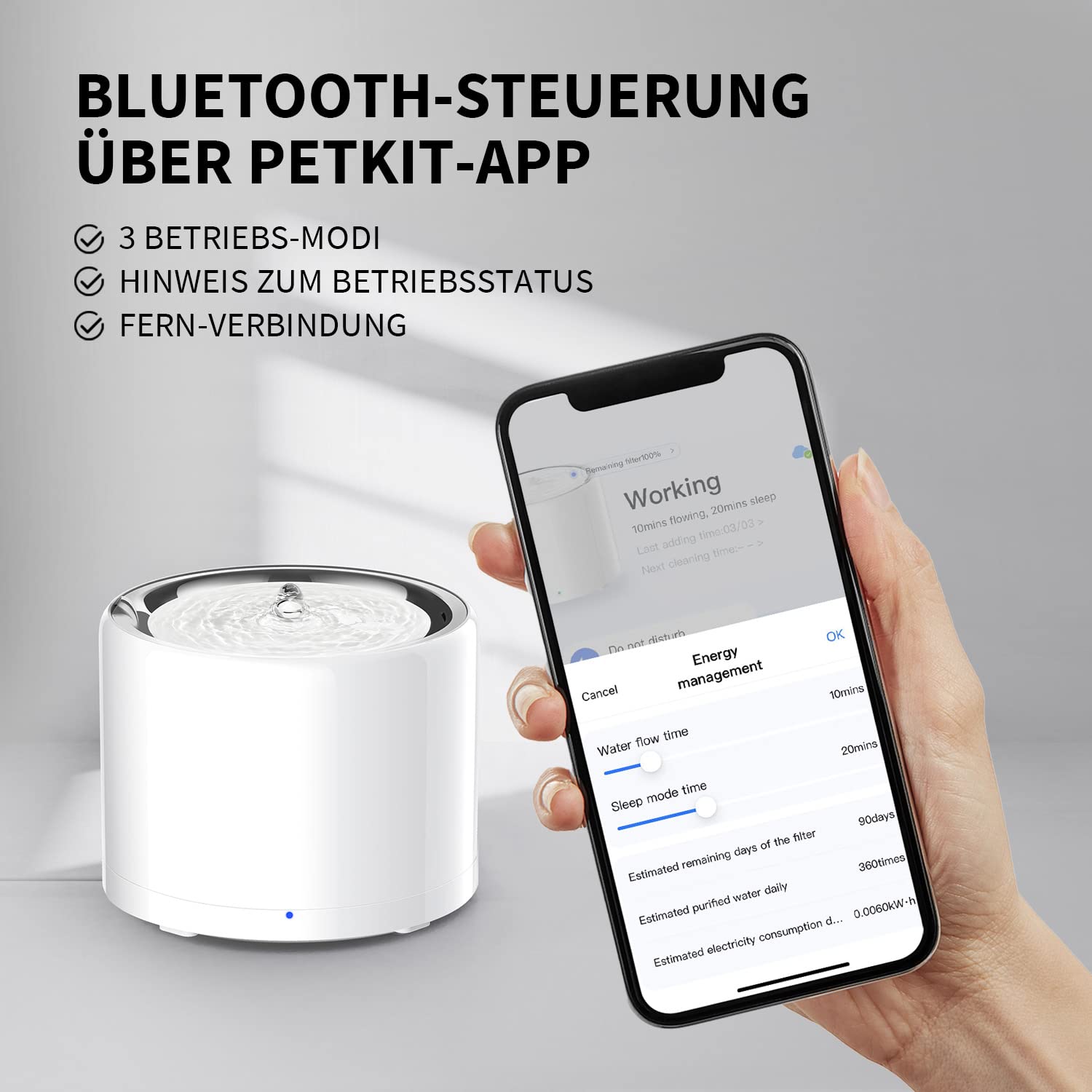 PETKIT Drahtlose Wasserpumpe Automatische intelligenter Trinkbrunnen für Katze und Hund, Auskleidung aus rostfreiem Stahl, Beherbergt Nicht leicht Bakterien