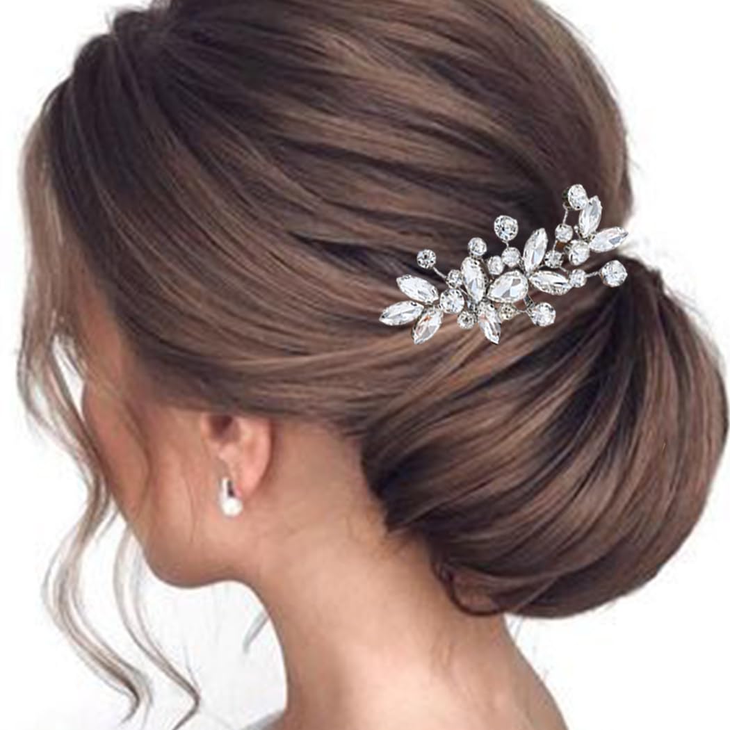 Handcess - Peinetas para pelo de novia y boda, con diamantes de imitación, cristal, plateado, accesorios nupciales para el cabello, tocado para novia y damas de honor