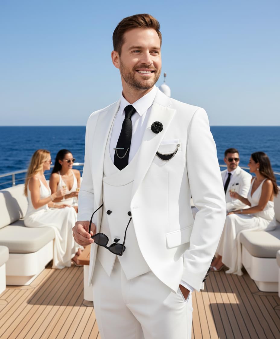JOEupin Abito da uomo in 3 pezzi, vestibilità aderente, per matrimonio, ballo di fine anno, smoking da uomo, abito formale da lavoro