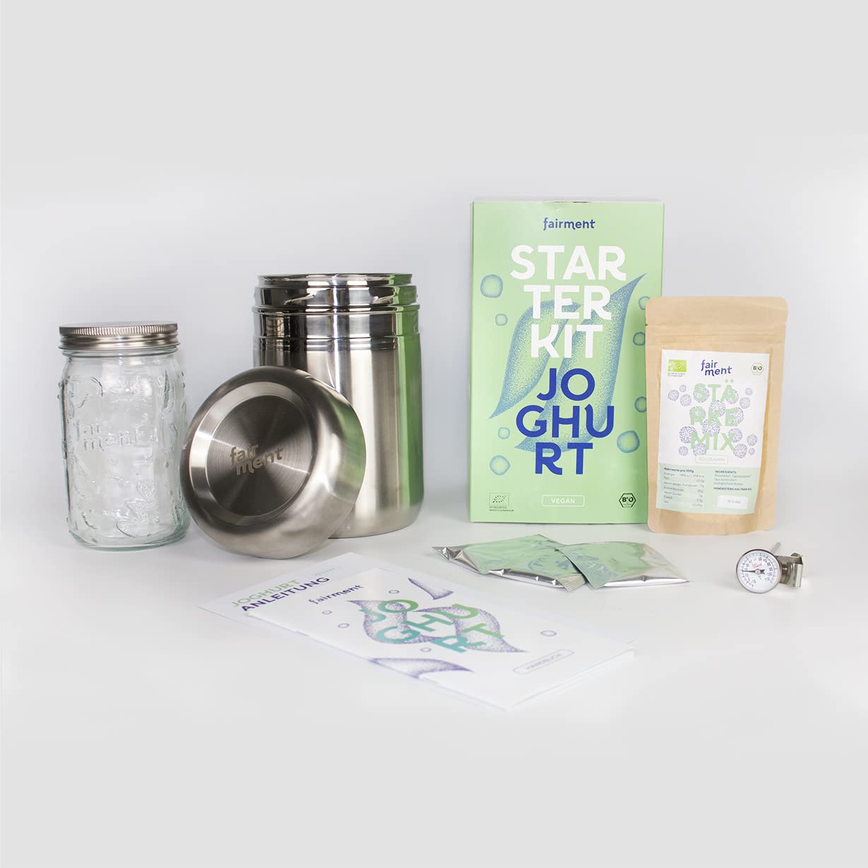 Fairment Starterkit veganer Joghurt – mit Joghurtbereiter und Zubehör - veganen Joghurt selber machen