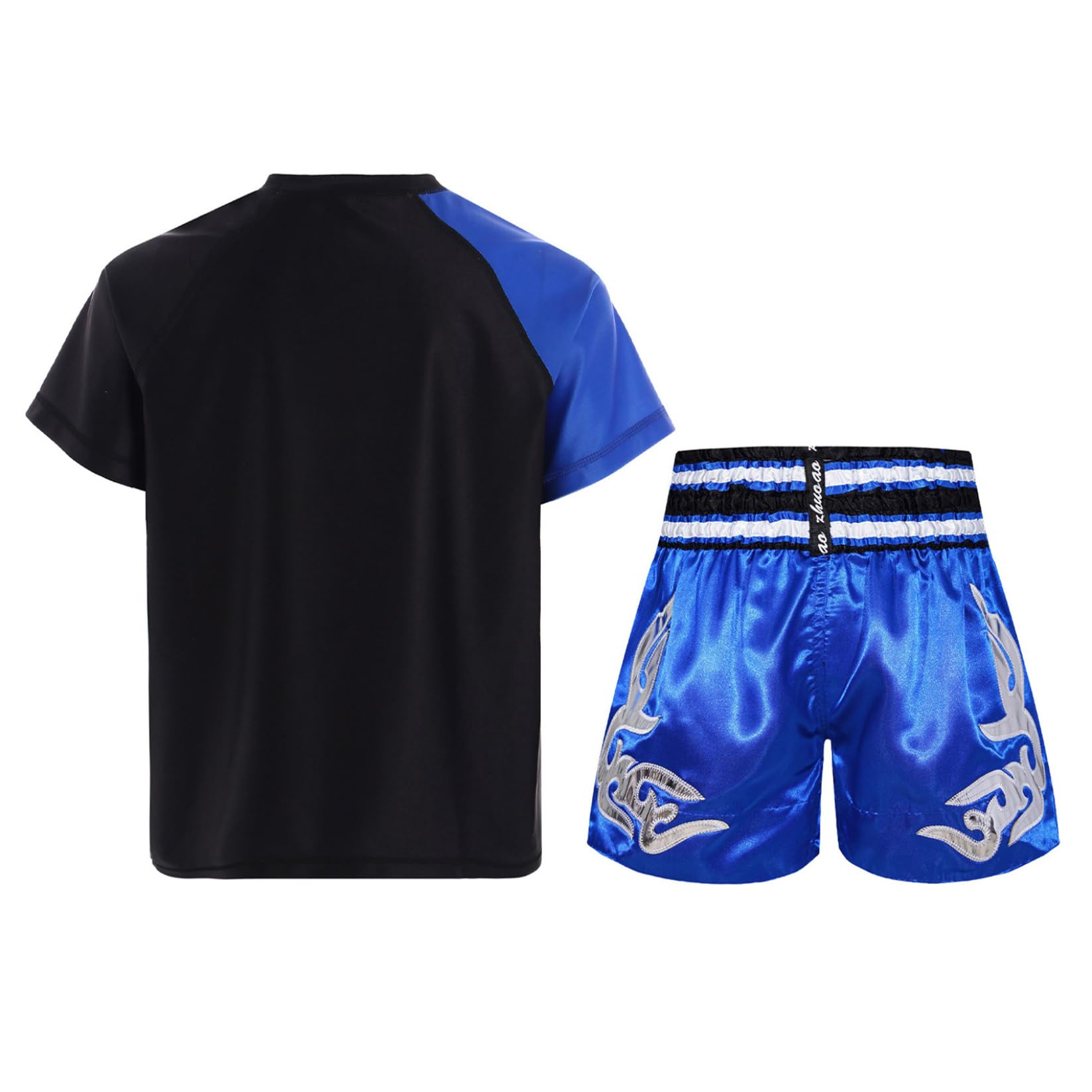 Runhomal Enfant Garçons Short de Boxe MMA Kickboxing Combat Arts Martiaux Entraînement Compétition Ensemble de Sport 5-16 Ans