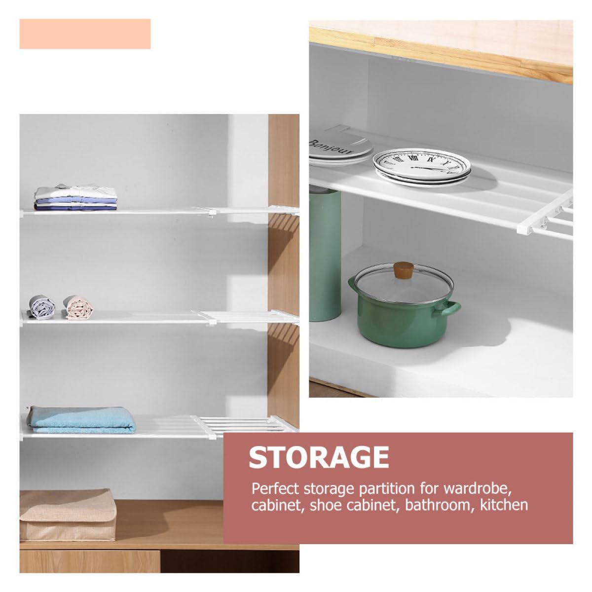 Divisor Organizador de Armario Extensible sin Clavos 50-80 Cm X 24 Cm, Estante Plástico Ajustable para Ropa, Estante Separador para Dormitorio y Baño, Almacenamiento Práctico