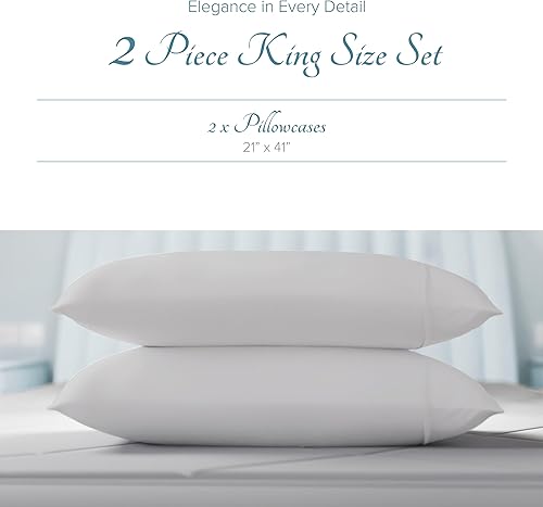 Miniatura 3 de Juego de 2 fundas de almohada de algodón egipcio de 1000 hilos, color plateado, tamaño King, almohadas de algodón puro peinado de fibras largas para