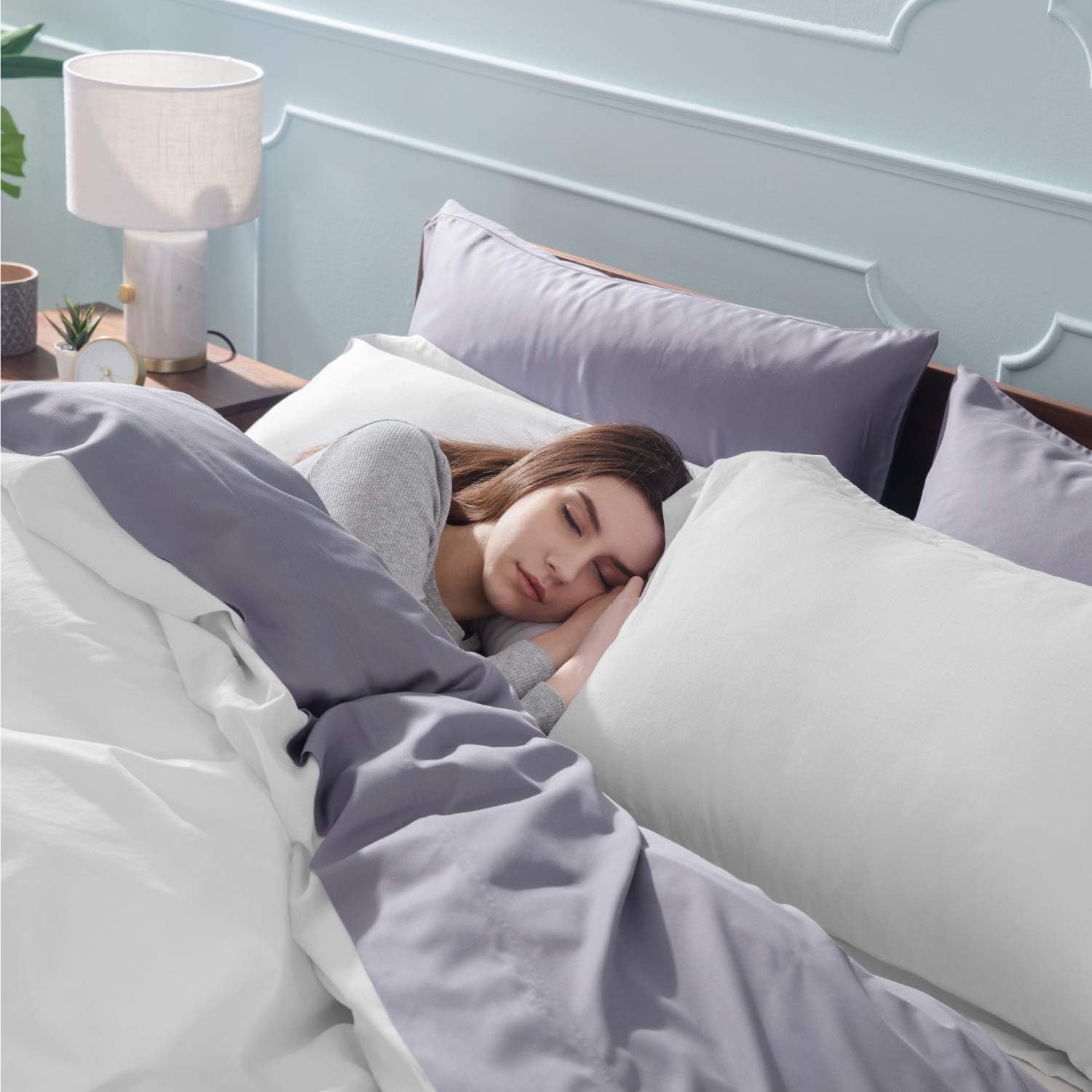 Bedsure 100% Washed Cotton Duvet Covers Queen Size - White Comforter Cover Set 3 Pieces (1 Duvet Cover + 2 Pillow Shams) : Home & Kitchen