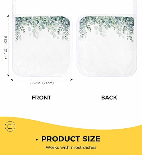 Miniatura 3 de 5 Packs Green White Eucalyptus Pot Holders Sets for Kitchen,Oven Pan Plate Bowl Pads Heat Proof Mat with Hanging Loop,Terry Cloth Potholders Soft