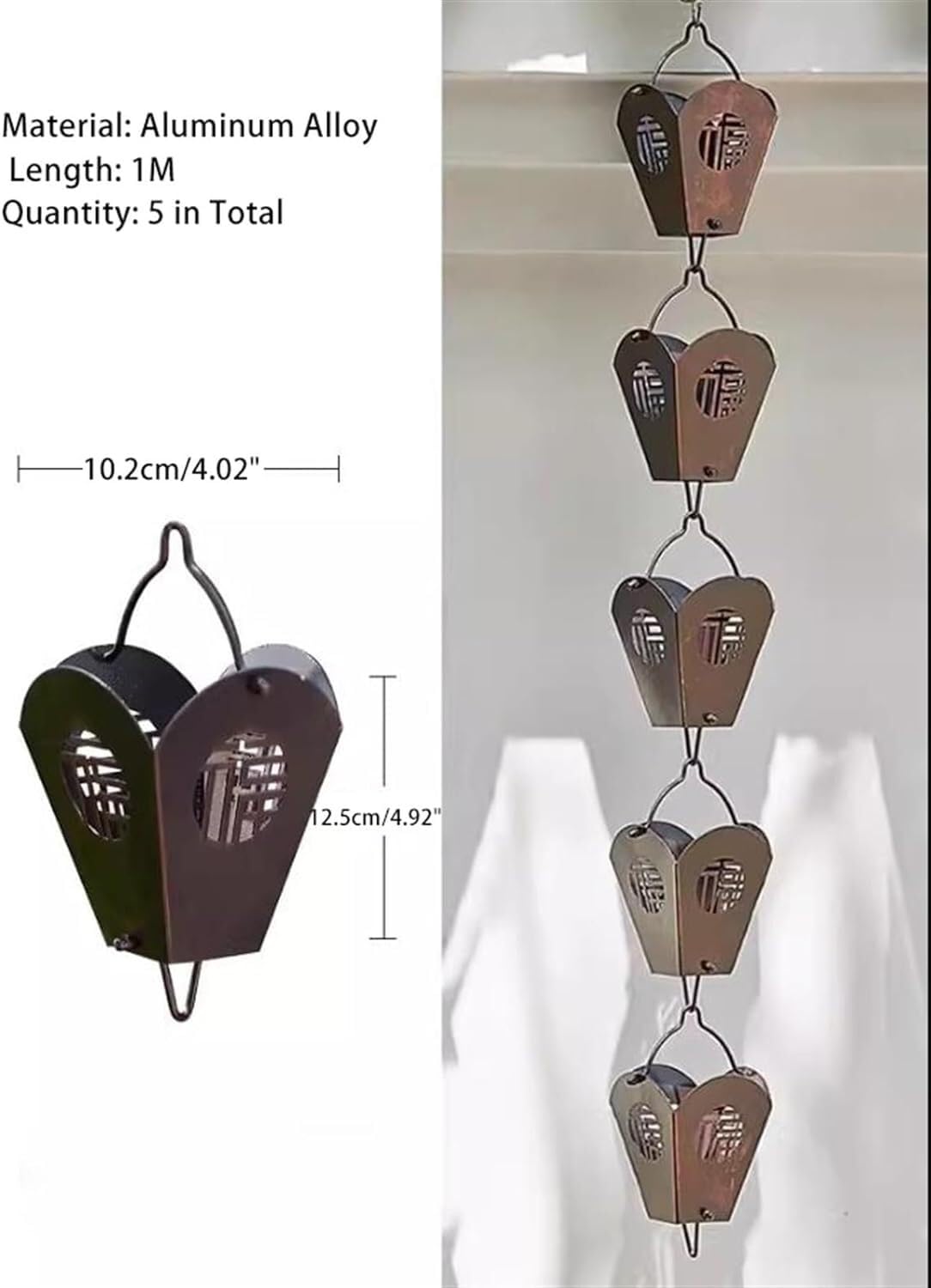 Rynna spustowa Łańcuch deszczowy Dzwonek deszczowy/rozłącznik kolektora, Drenaż krajobrazowy z patio ogrodowego ((Style 1,3m/10ft)