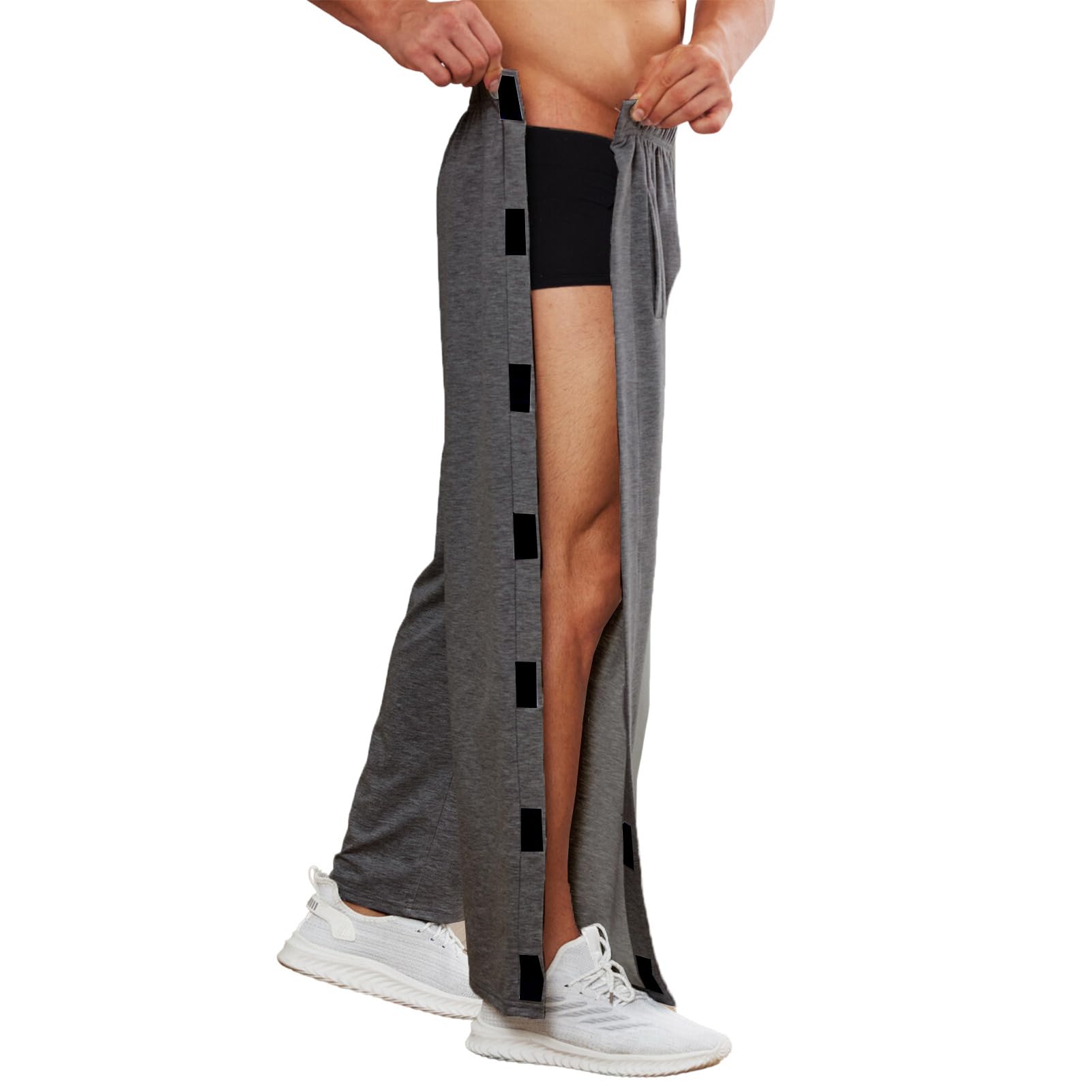 Deyeek Pantalones de chándal para hombre, 2 lados, parte inferior abierta, ajuste holgado, casual, postoperatoria, con bolsillos