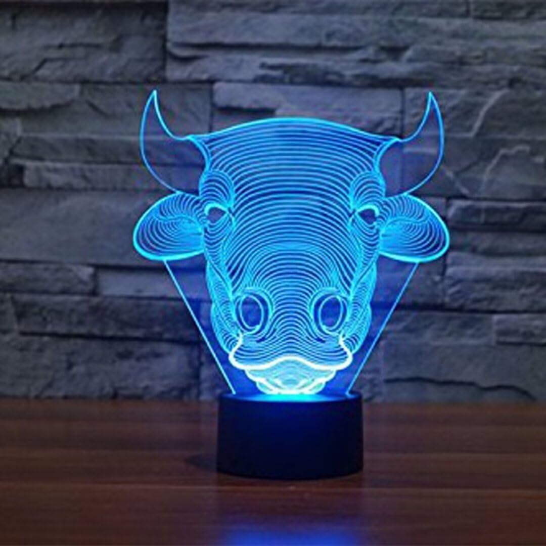 3D Bull LED Table Desk Lamp,Optical Illusion Night Light,7 Colors Change with USB Charge Touch Control for Home Bedroom Decor for Child Adult image 5