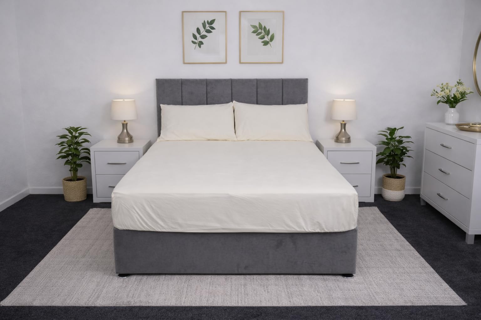 Arlinens Fitted Sheet Double Cream-Deep Pocket 25cm-Premium Quality Elasticated Corner Polycotton Fitted Sheet Ease Care, Soft & Comfortable, Fade Resistant