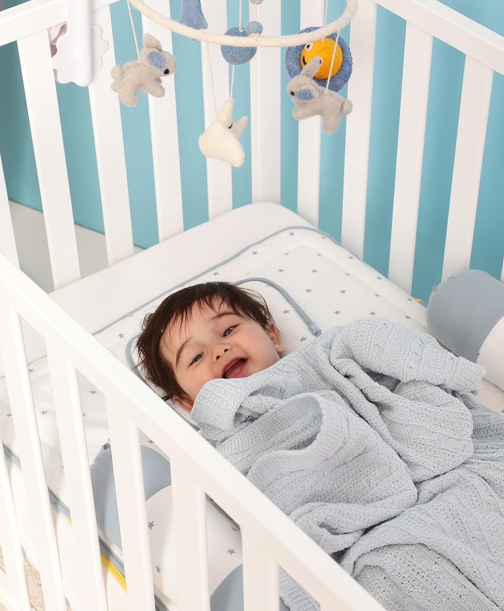 Mi Arcus Cotton Knitted Sky Blue Baby Blanket 120x90 cm for Girls Boys Kids Infants Toddler