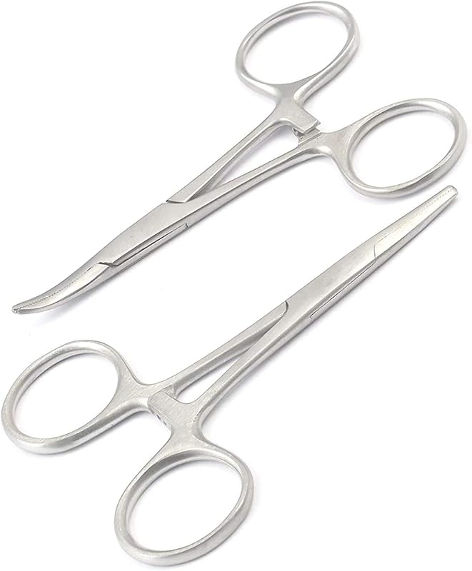 2pc Fishing Set 3.5" Straight + Curved Hemostat Forceps Locking Clamps Stainless Steel