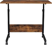 Vista 7 de HomVent Mesa de TV ajustable con ruedas, mesa lateral para aperitivos con ruedas, mesa portátil en forma de C, mesa de mesa móvil de madera