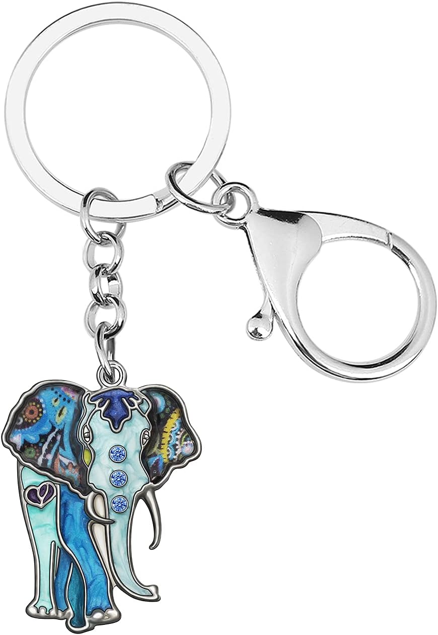 Enamel Alloy African Elephant Keychains Key Ring Novelty Jewelry Gifts for Women Girls Purse Charms