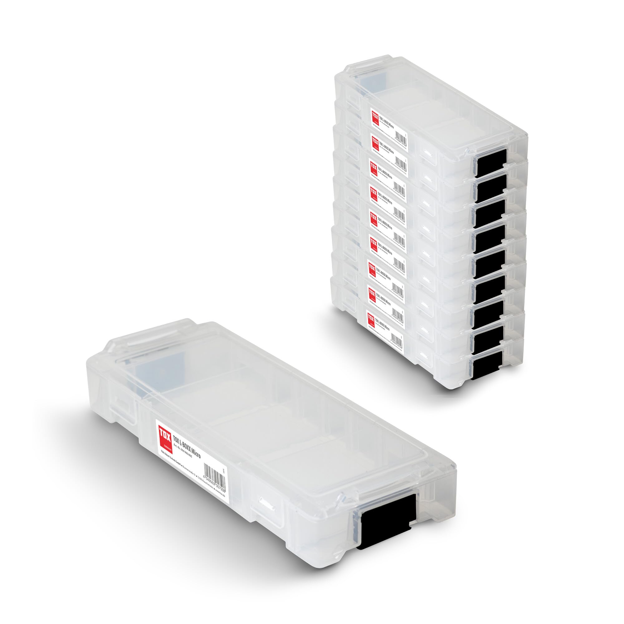 TOX Sortimentskoffer L-BOXX Micro im Set, stapel- und verklickbar mit L-BOXX System, unterteilbar in 8 Fächer, Aufbewahrung für Dübel und Schrauben, transparent, Set mit 10 Stück, 094909146