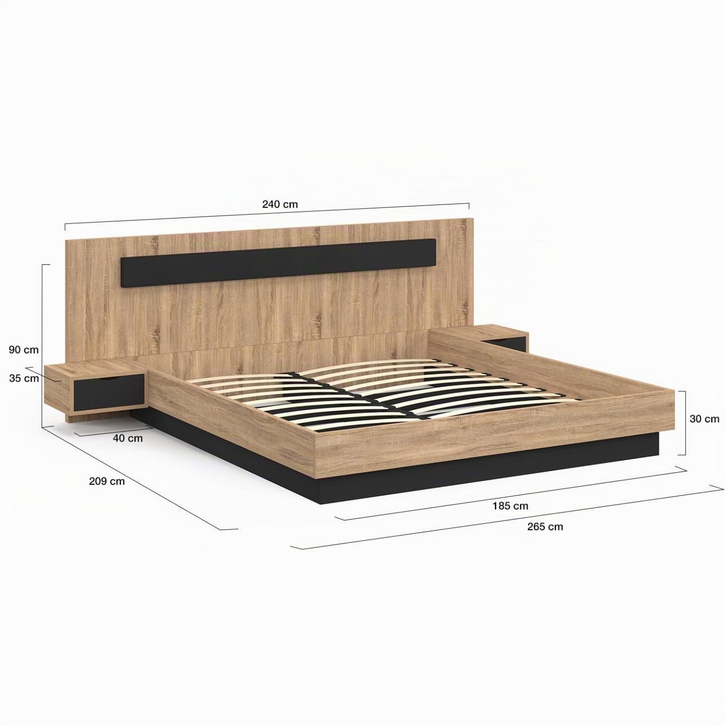 IDMarket - Cama doble Santa 180 x 200 cm, madera y negro