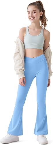 Miniatura 4 de HASMES Leggings acampanados para niñas con bolsillos, parte inferior acampanada, cintura alta, pantalones de yoga para danza, ropa deportiva